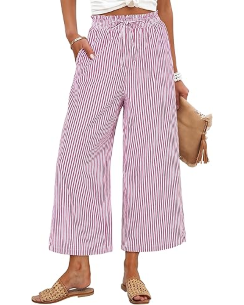 Madison pantaloni cropped pentru femei – Rayon, talie cu smock și buzunare laterale