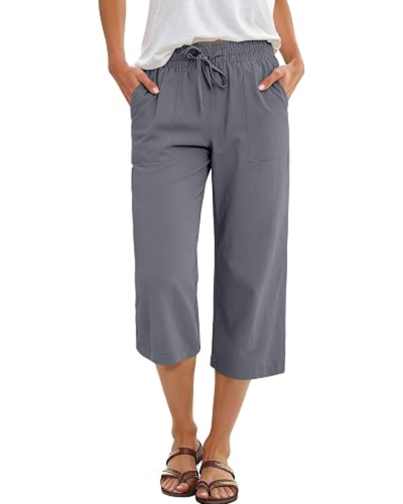 Lily Caprihose für Damen – hohe Taille, Kordelzug & fließender Rayonstoff