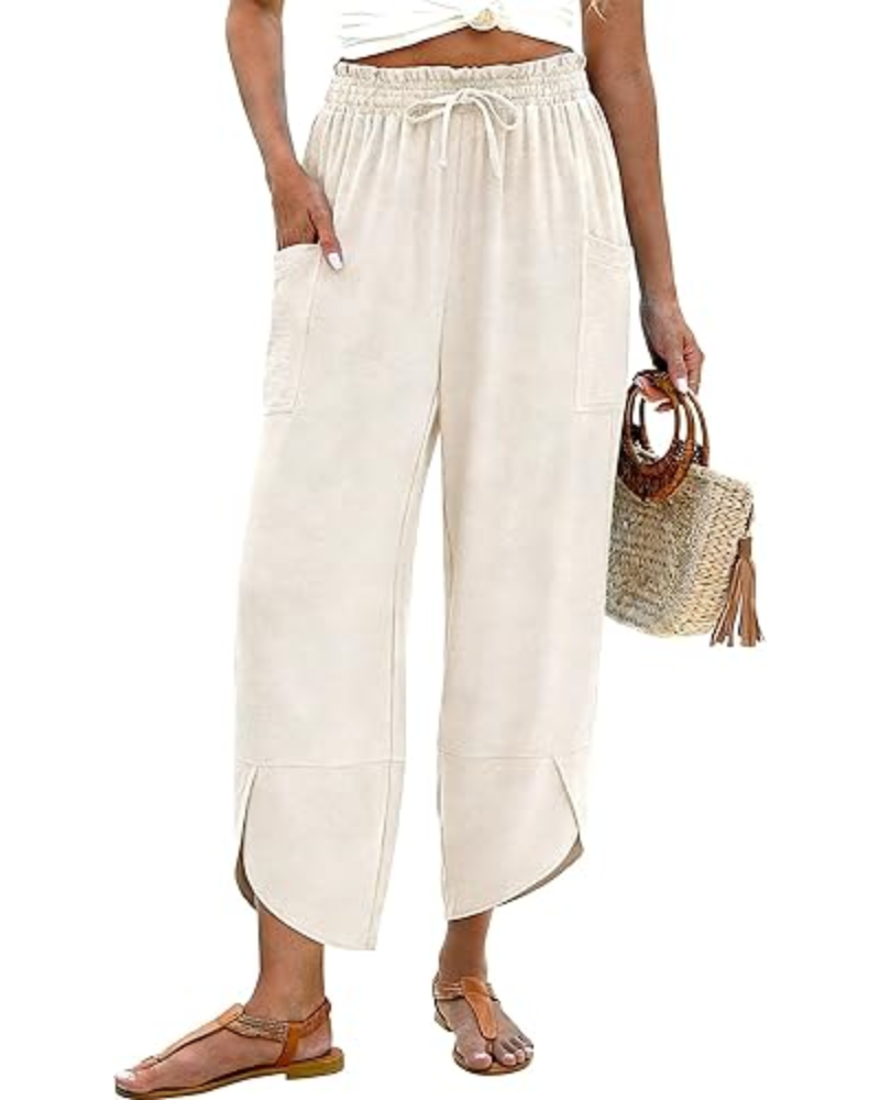 Clara dámské palazzo kalhoty – lehké lněné, s elastickým pasem a v boho stylu