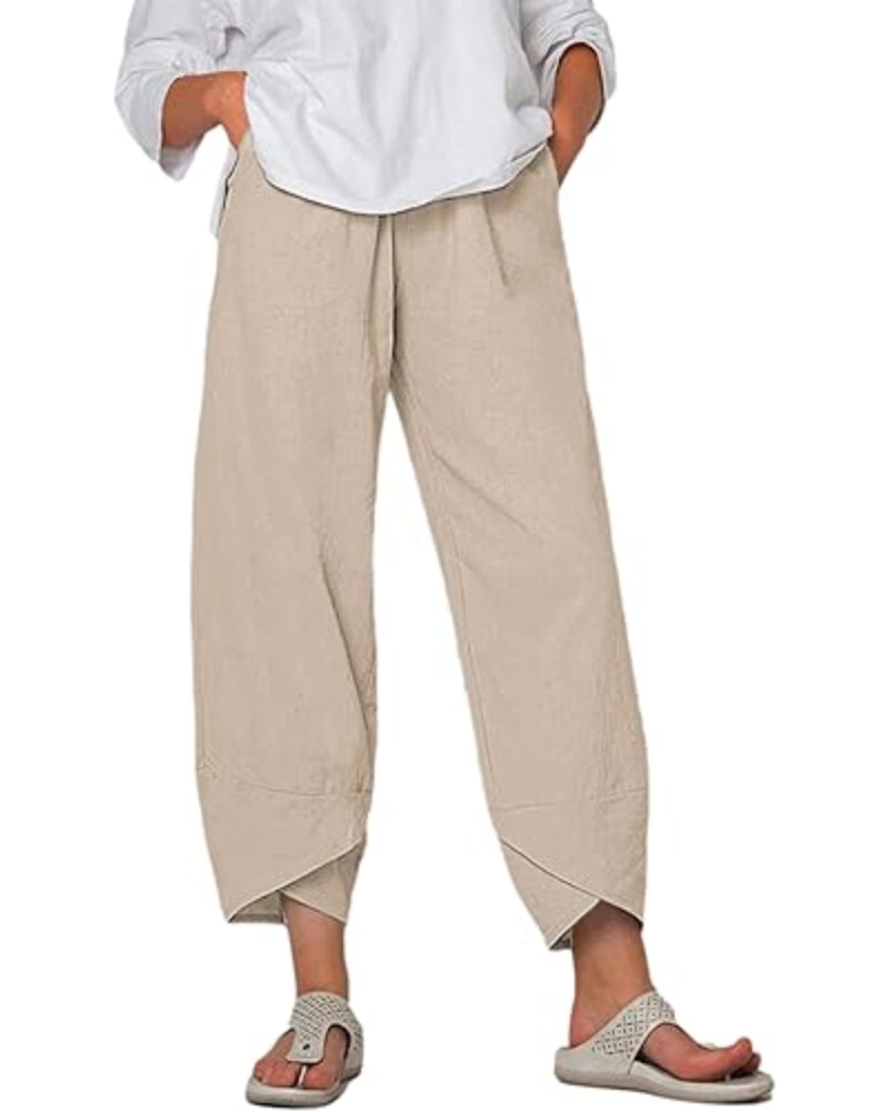 Dámské kalhoty Capri Diana – lněná směs, tulipánový lem a boční kapsy