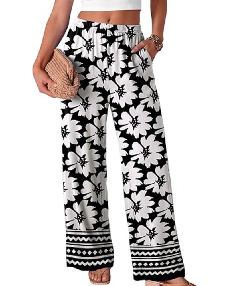 Mia Pantaloni Donna Palazzo – Gamba Larga, Vita Elasticizzata & Tessuto Fluido
