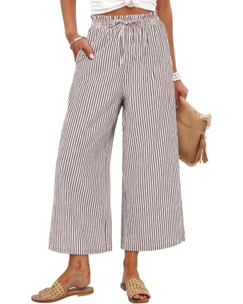 Madison pantaloni cropped pentru femei – Rayon, talie cu smock și buzunare laterale