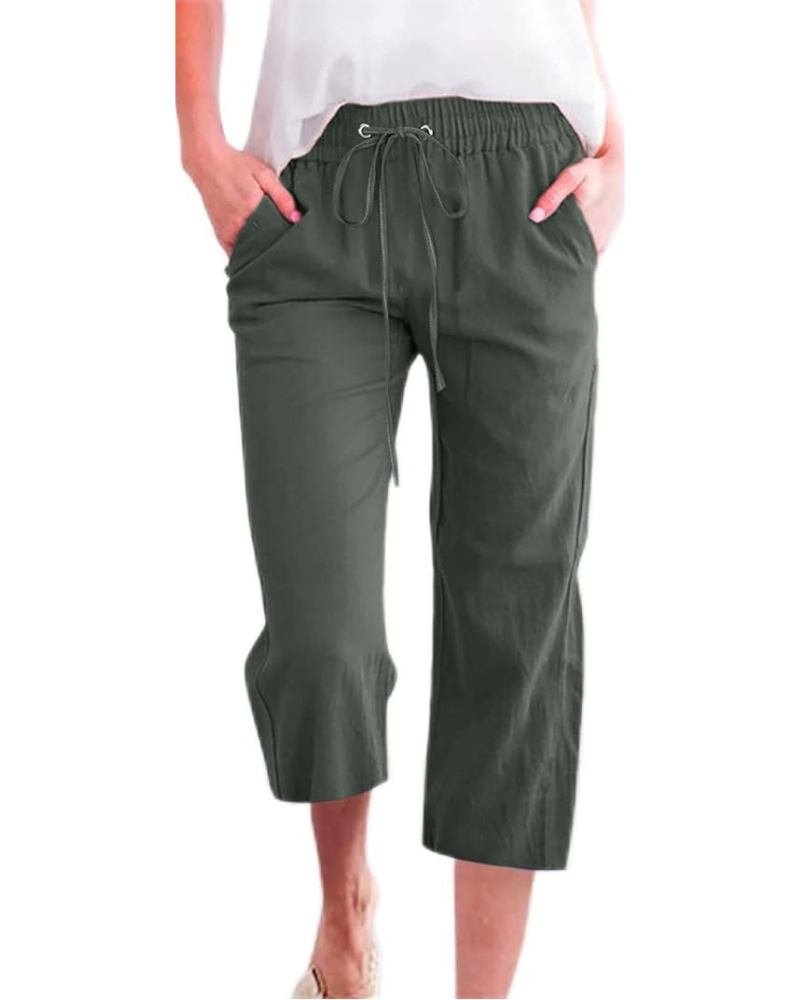 Megan Pantaloni de damă Capri – In, talie înaltă, șnur de strângere și buzunare