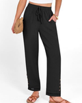 Hazel Damen-Caprihose – Weiches Polyester, Kordelzug und Saum mit Knöpfen