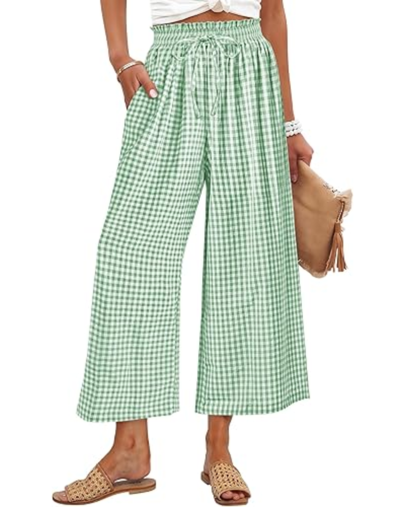 Madison pantaloni cropped pentru femei – Rayon, talie cu smock și buzunare laterale