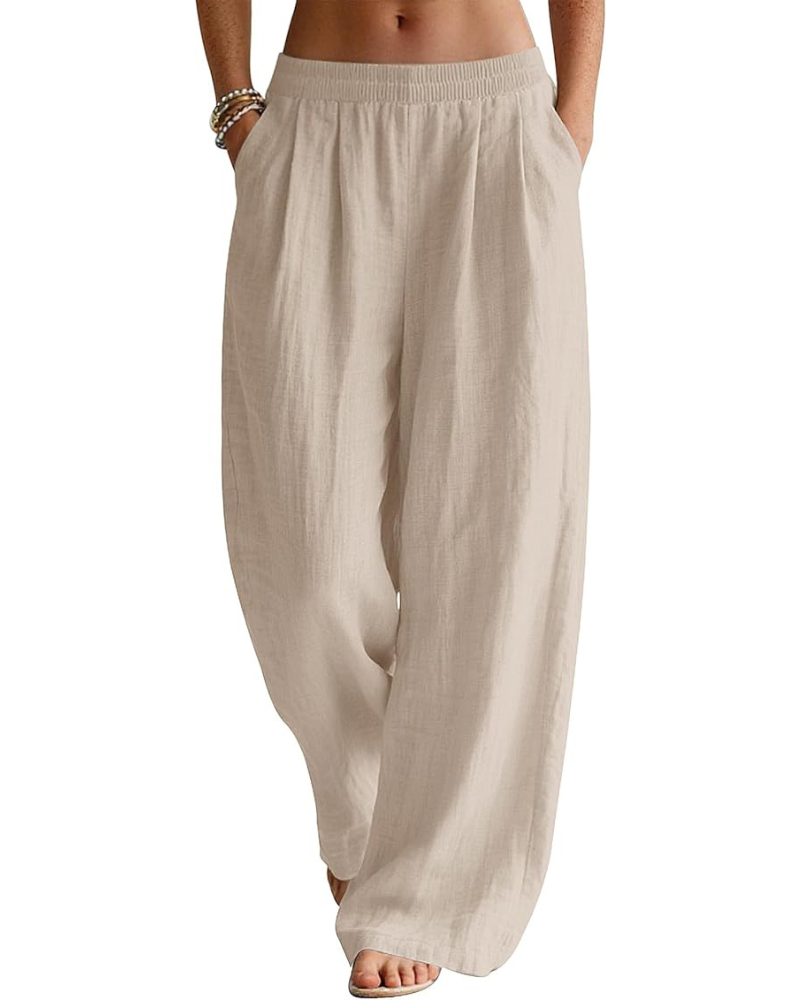 Adeline Pantaloni Donna Palazzo – Misto Lino, Vita Elasticizzata & Tasche