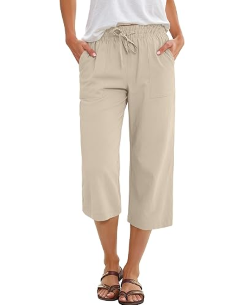 Lily Caprihose für Damen – hohe Taille, Kordelzug & fließender Rayonstoff