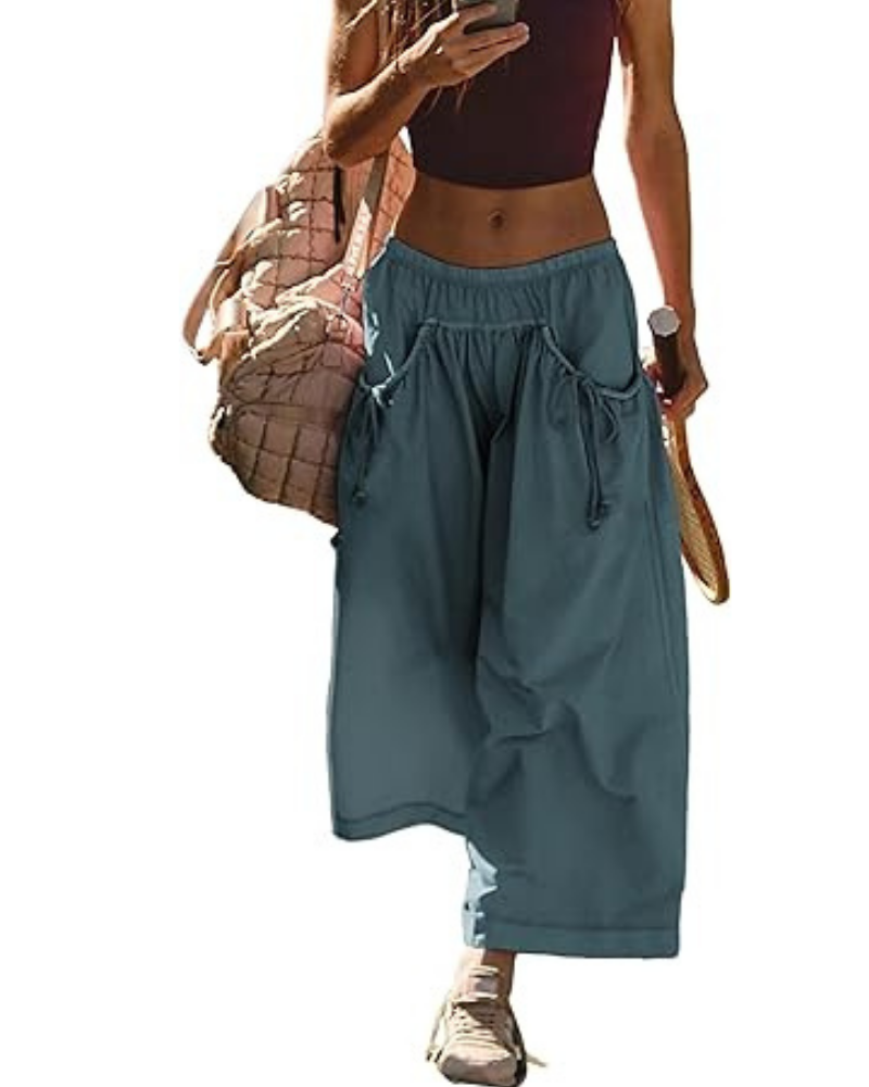 Lauren Damen-Sporthose – weites Bein, hoher Bund & geraffte Taschen
