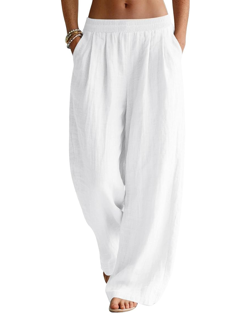 Evelyn Pantaloni Palazzo Donna – Misto Lino, Vita Elasticizzata e Tasche Laterali