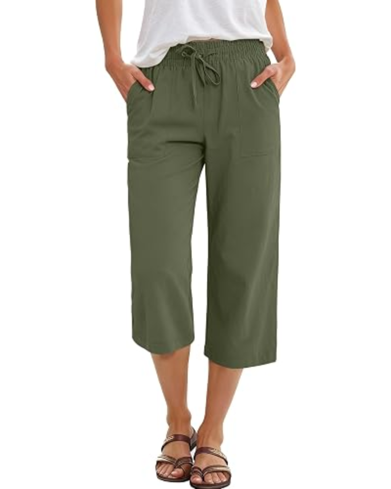 Lily Caprihose für Damen – hohe Taille, Kordelzug & fließender Rayonstoff