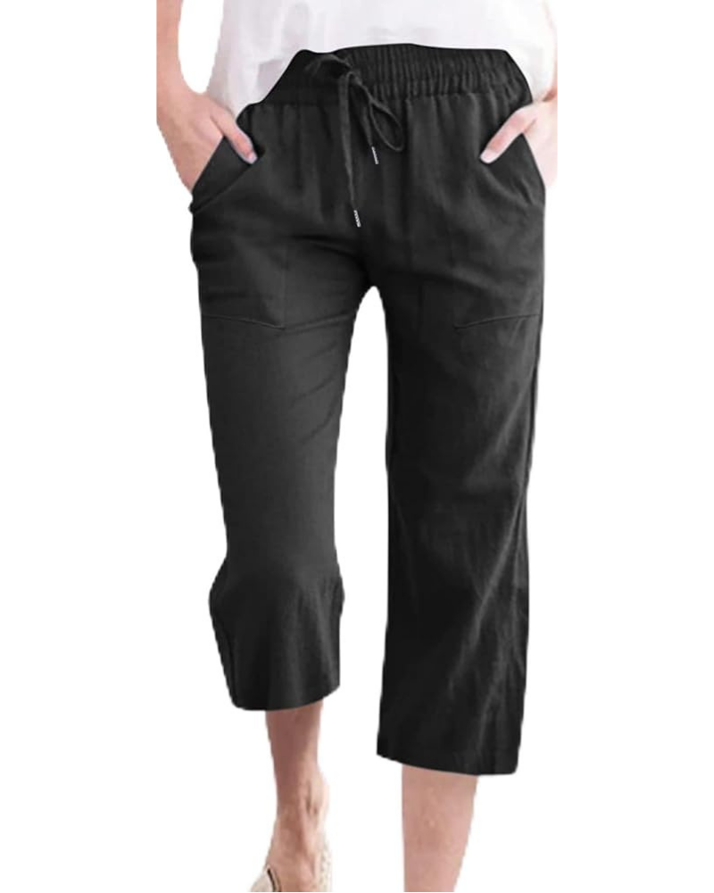Megan Pantaloni de damă Capri – In, talie înaltă, șnur de strângere și buzunare