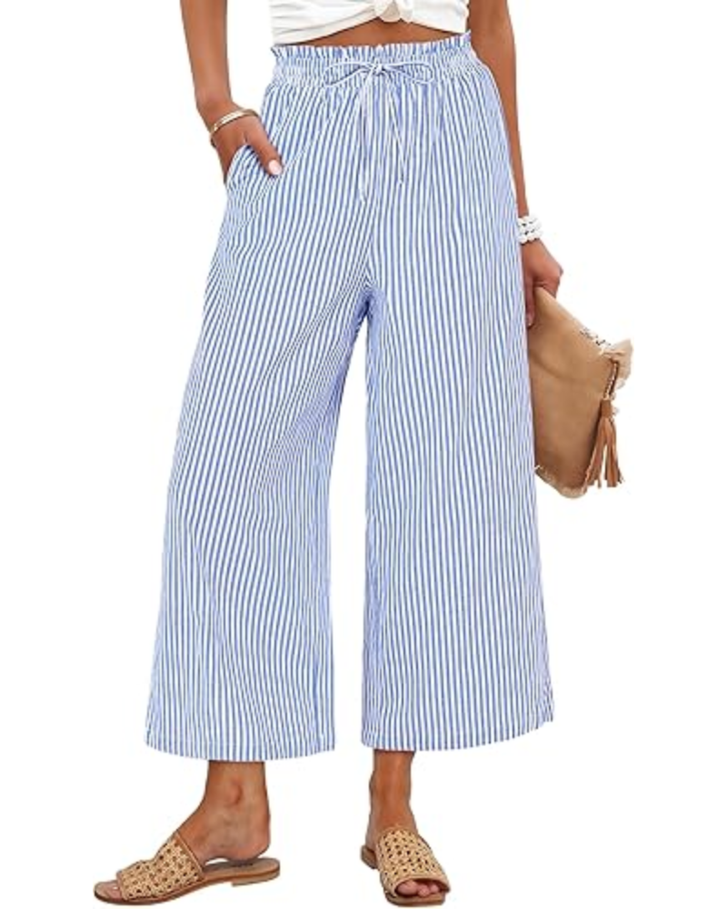 Madison pantaloni cropped pentru femei – Rayon, talie cu smock și buzunare laterale