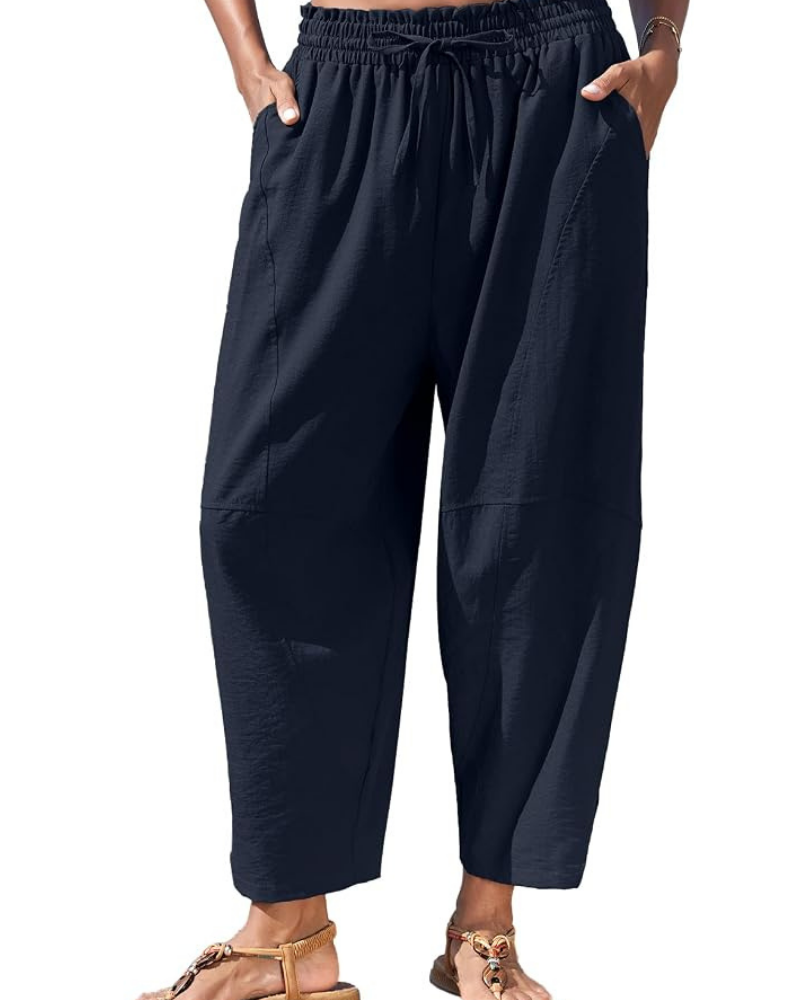 Eleanor – Pantaloni harem de damă cu talie înaltă, croială largă și buzunare ascunse