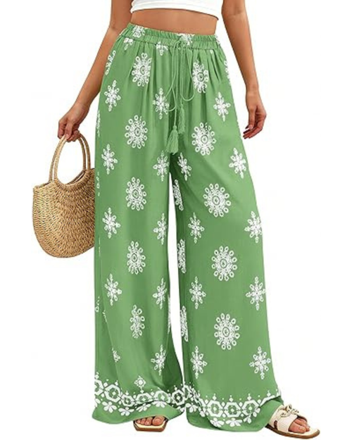Pantalones de mujer Cassandra estilo boho – Tiro alto, estampado floral y bolsillos laterales