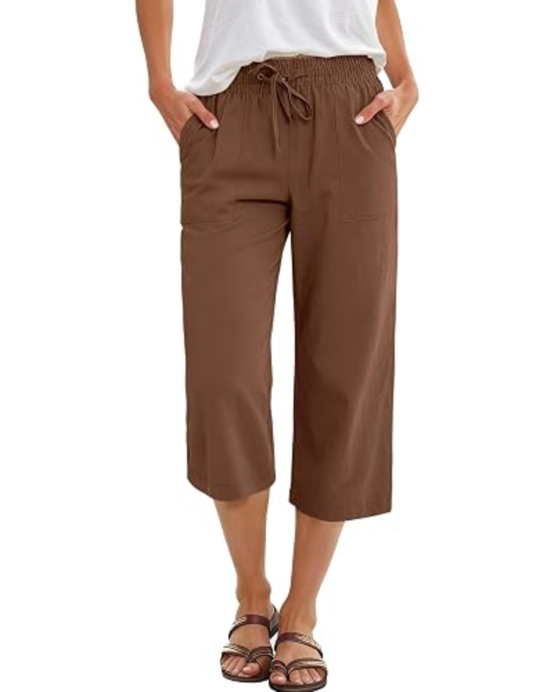 Lily Caprihose für Damen – hohe Taille, Kordelzug & fließender Rayonstoff