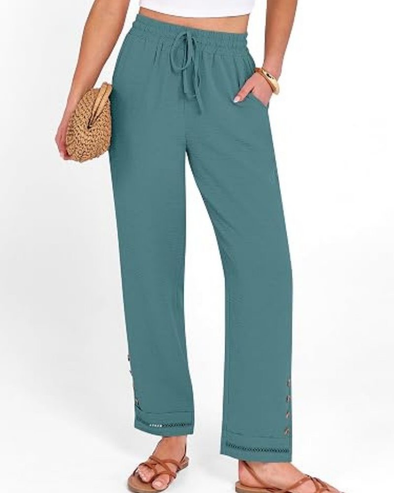 Kalhoty Hazel dámské capri – měkký polyester, stahovací šňůrka a lem s knoflíky