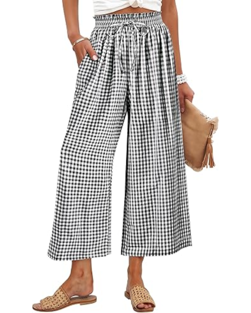 Madison pantaloni cropped pentru femei – Rayon, talie cu smock și buzunare laterale