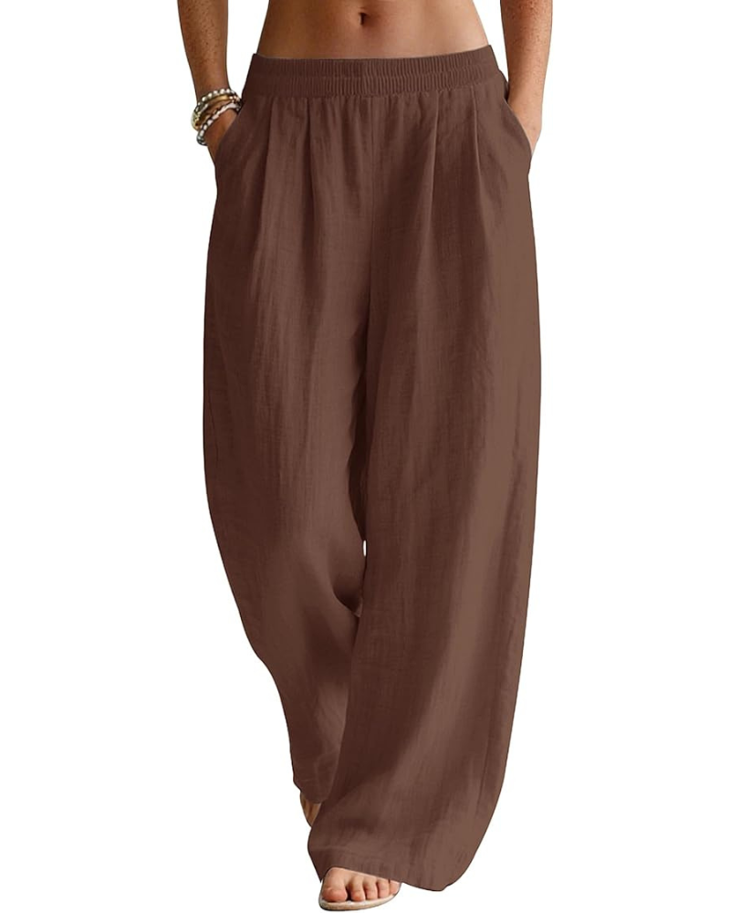 Evelyn Pantaloni Palazzo Donna – Misto Lino, Vita Elasticizzata e Tasche Laterali