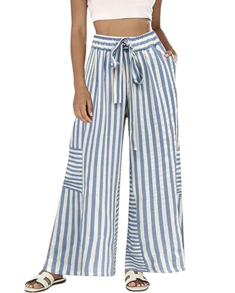 Harper dámské pruhované kalhoty – široké nohavice, stahovací šňůrka a boční kapsy