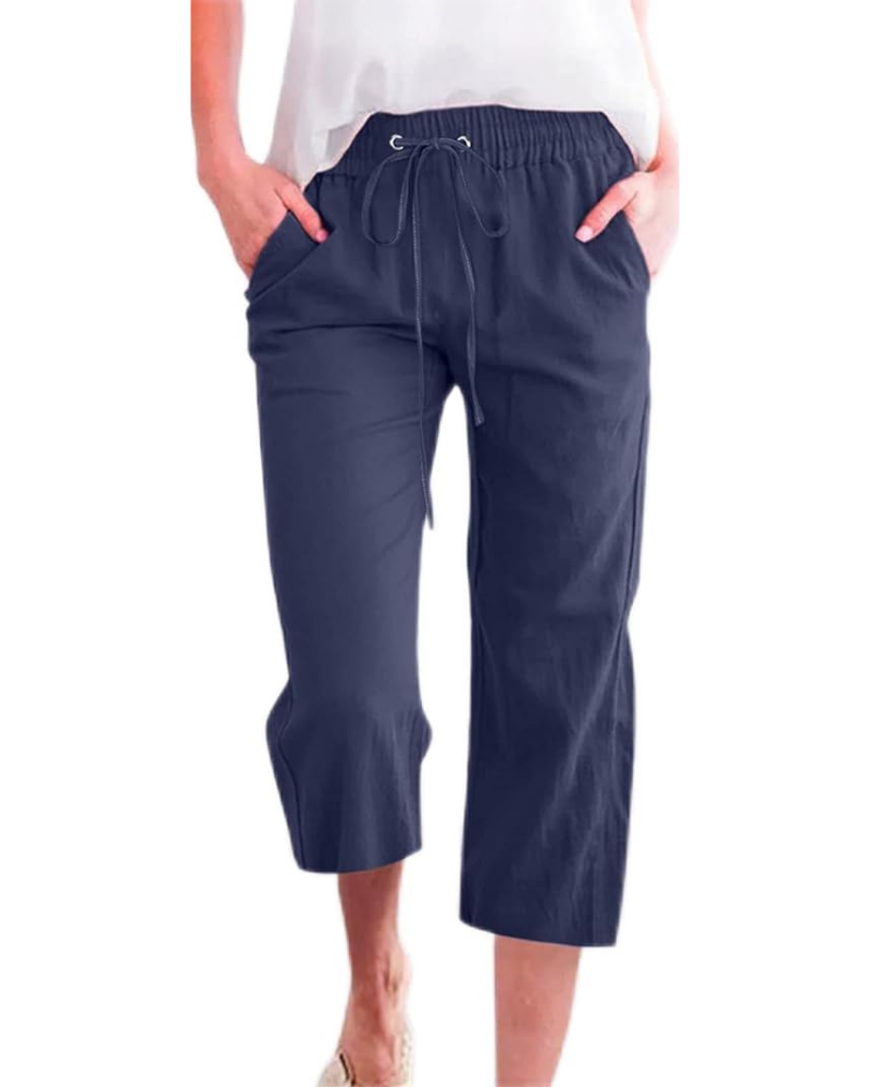 Megan Pantaloni de damă Capri – In, talie înaltă, șnur de strângere și buzunare