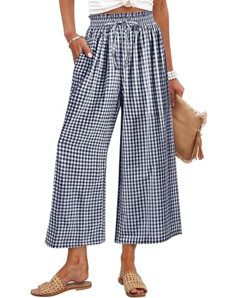 Madison pantaloni cropped pentru femei – Rayon, talie cu smock și buzunare laterale