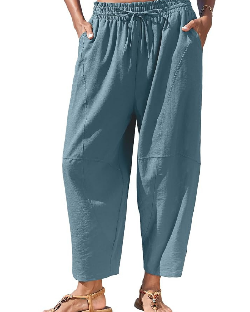 Eleanor – Pantaloni harem de damă cu talie înaltă, croială largă și buzunare ascunse