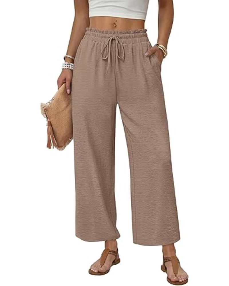 Hannah Pantaloni de damă Palazzo – Croială largă, șnur de ajustare și buzunare laterale