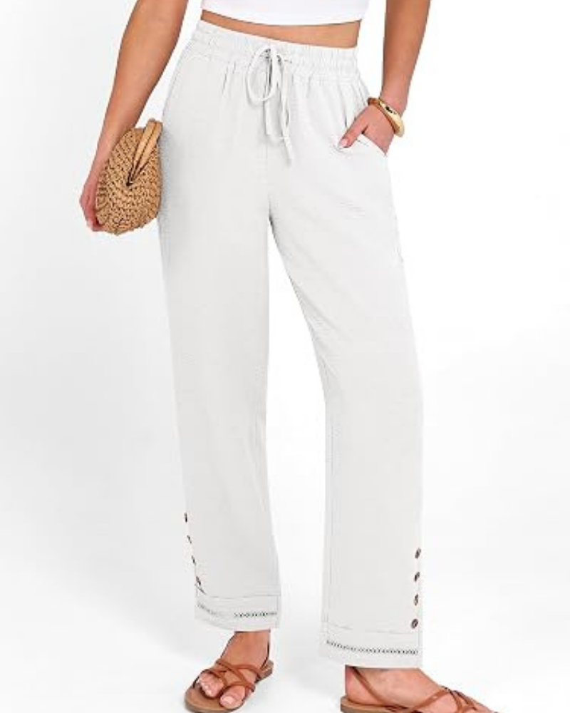 Kalhoty Hazel dámské capri – měkký polyester, stahovací šňůrka a lem s knoflíky
