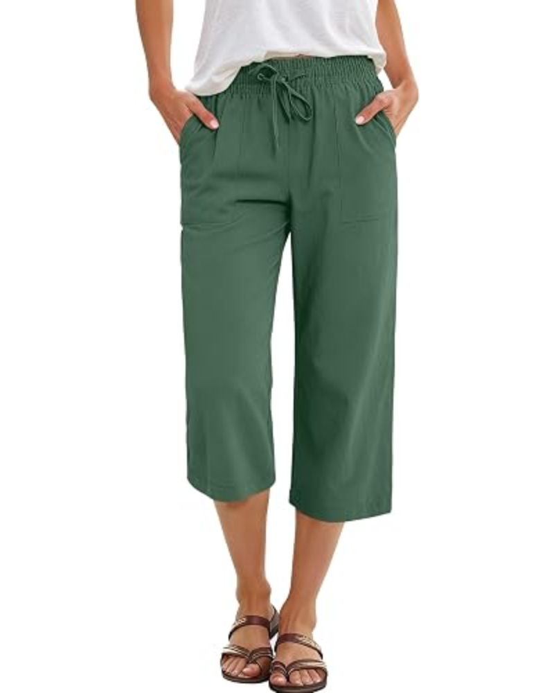 Lily Caprihose für Damen – hohe Taille, Kordelzug & fließender Rayonstoff