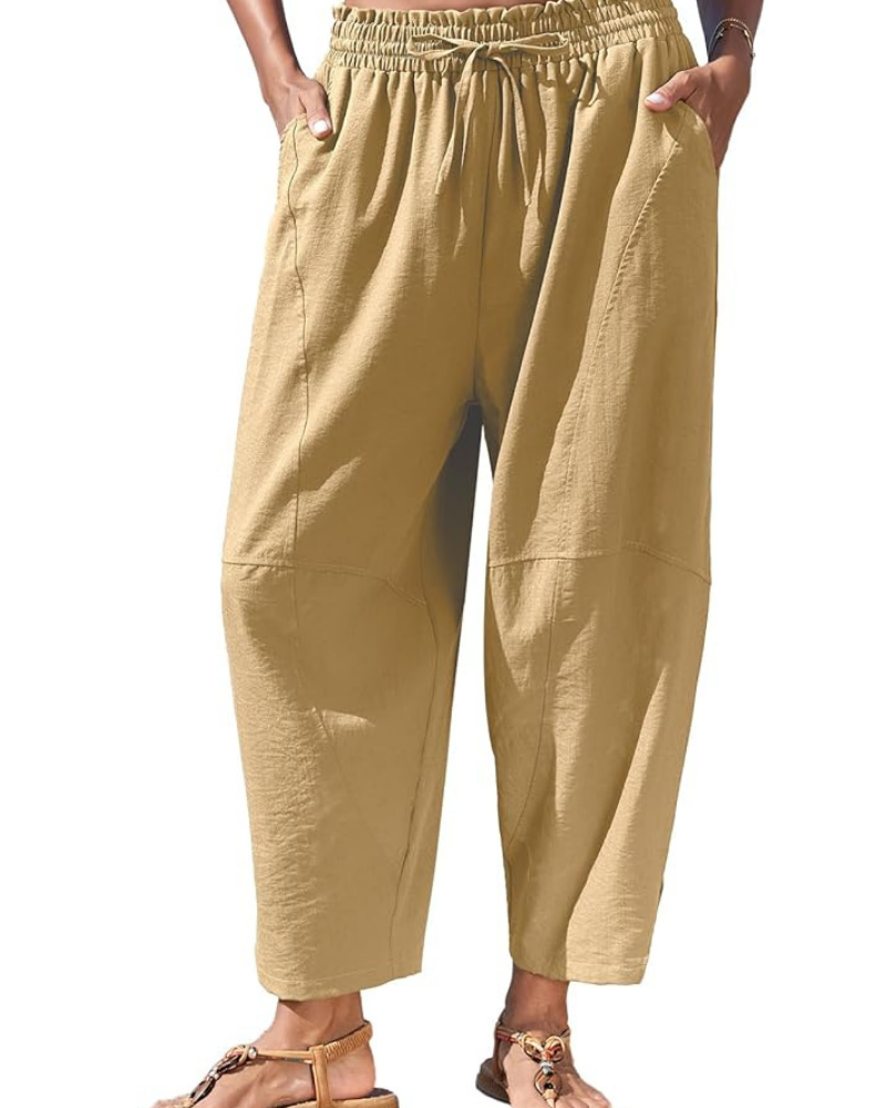 Eleanor – Pantaloni harem de damă cu talie înaltă, croială largă și buzunare ascunse