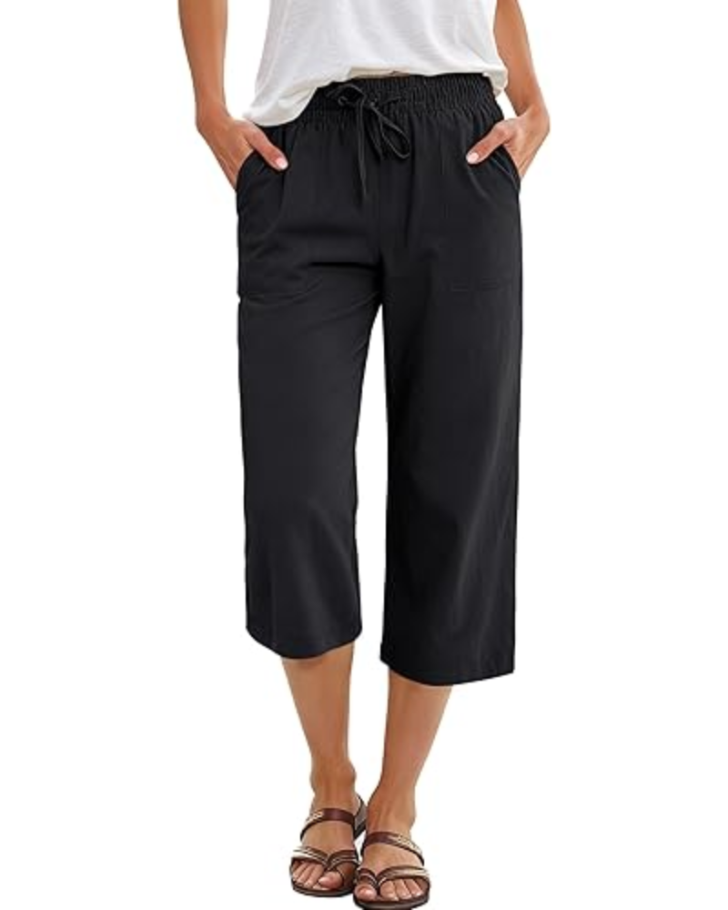 Lily Caprihose für Damen – hohe Taille, Kordelzug & fließender Rayonstoff