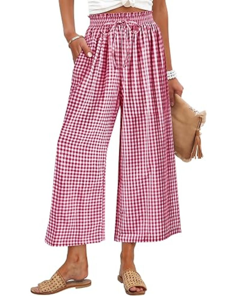 Madison pantaloni cropped pentru femei – Rayon, talie cu smock și buzunare laterale