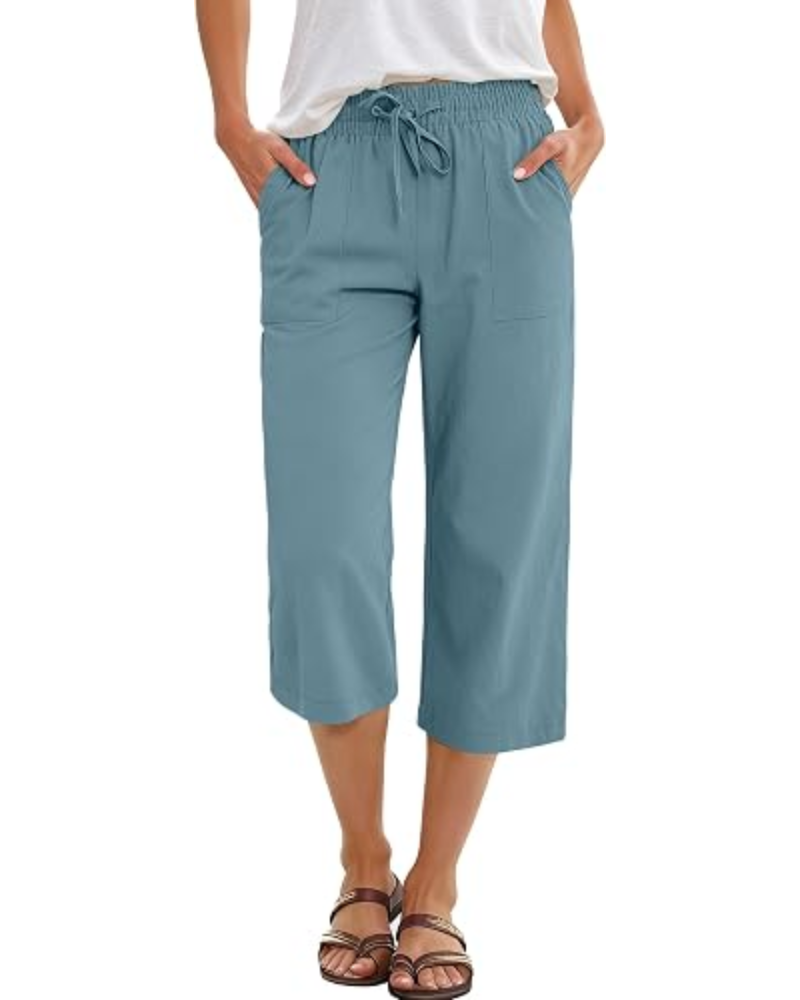 Lily Caprihose für Damen – hohe Taille, Kordelzug & fließender Rayonstoff