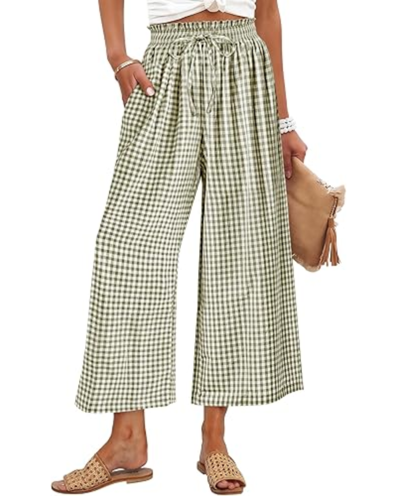 Madison pantaloni cropped pentru femei – Rayon, talie cu smock și buzunare laterale
