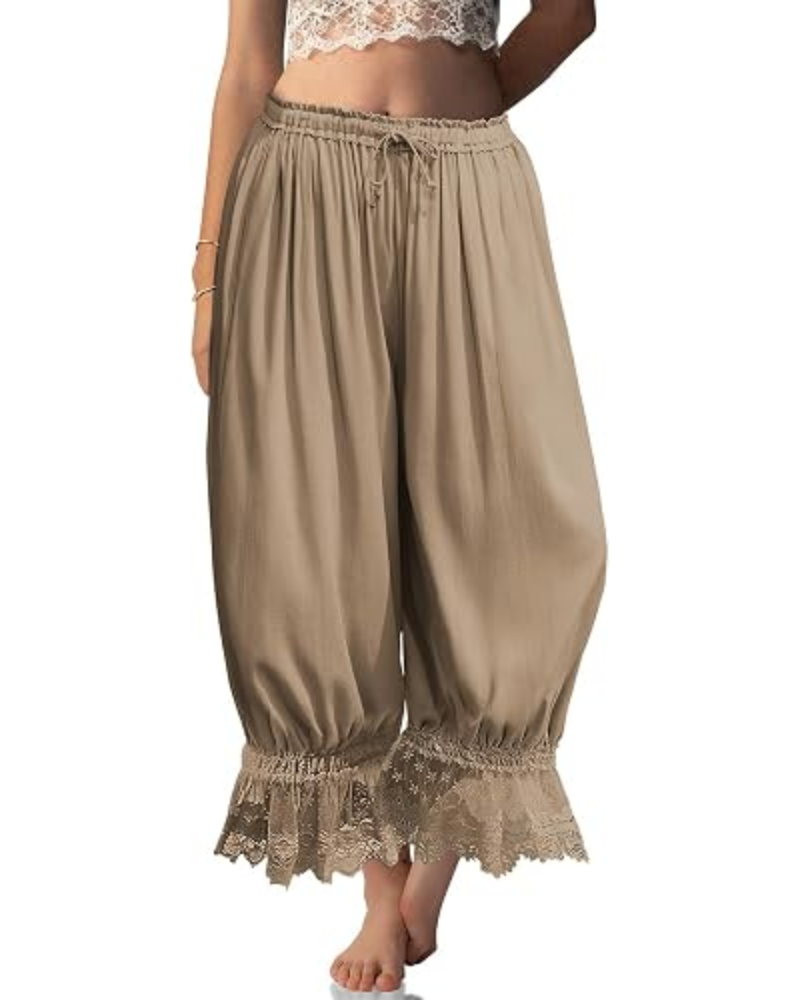 Ivy Pantaloni damă tip bloomer – in misto, dantelă cu volan și șnur de ajustare