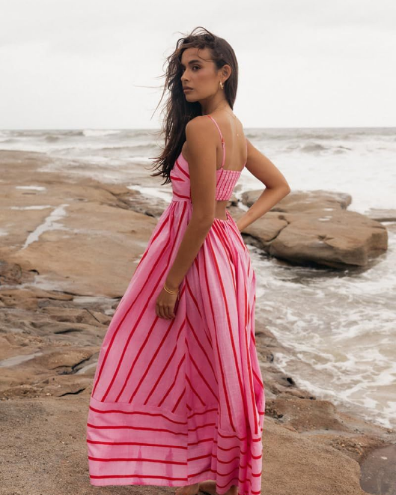 Naomi Gilet Femme Maxi – Imprimé Rayures Colorées, Coupe Fluide & Style Estival