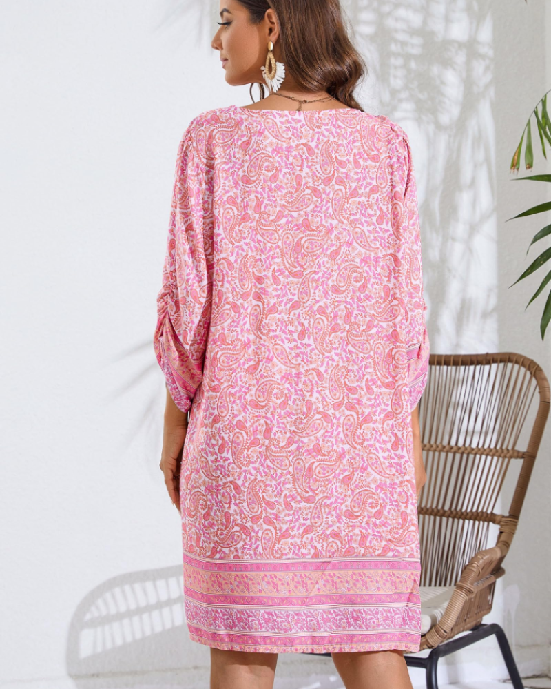 Elena Abito Estivo Donna – Vestito Boho con Scollo a V, Maniche 3/4 & Stampa Floreale