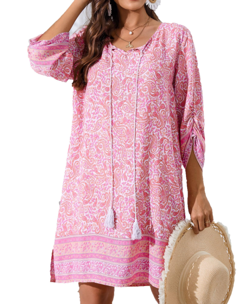 Elena Abito Estivo Donna – Vestito Boho con Scollo a V, Maniche 3/4 & Stampa Floreale