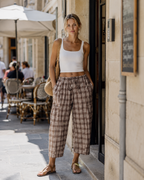 Γυναικείο καρό παντελόνι Gingham – Κάπρι χαρεμιού, κορδόνι ρύθμισης και βαθιές τσέπες