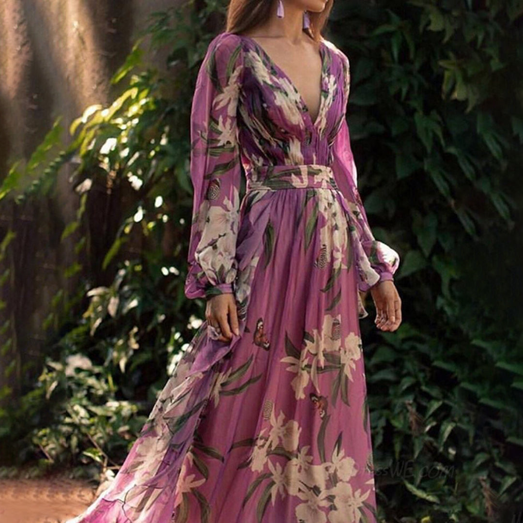 Natalia Robe Maxi Femme – Élégante Florale, Tissu Léger & Style Estival Raffiné