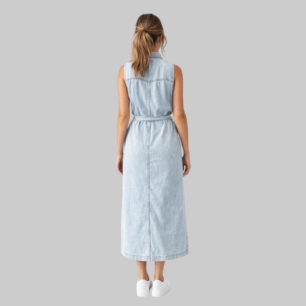 Rosalie Robe Femme Denim – Robe d'Été Sans Manches avec Boutons Casual Chic