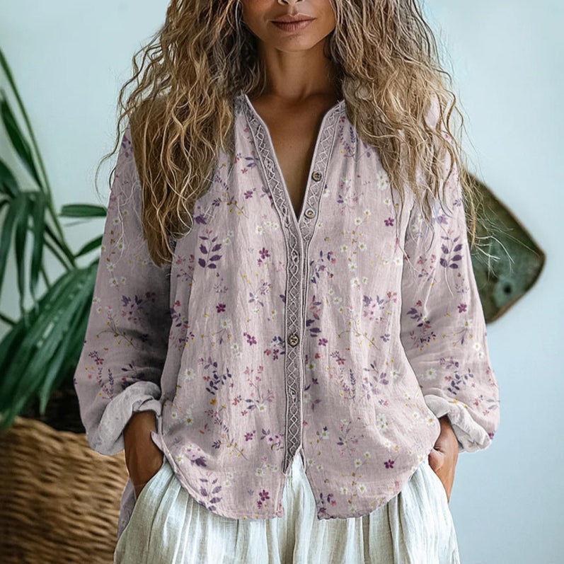 Helen Blouse Femme Vintage – Top Élégant Imprimé Feuilles, Léger, Chic Décontracté Automne