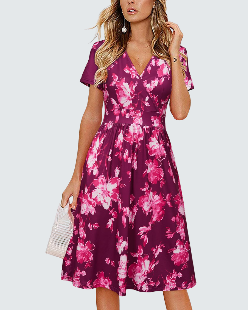 Ruby Abito a Portafoglio Donna – Vestito Midi con Scollo a V, Maniche Corte e Tasche