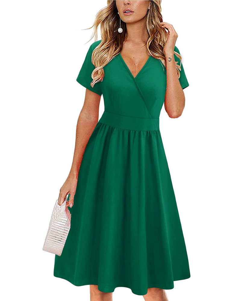 Ruby Abito a Portafoglio Donna – Vestito Midi con Scollo a V, Maniche Corte e Tasche