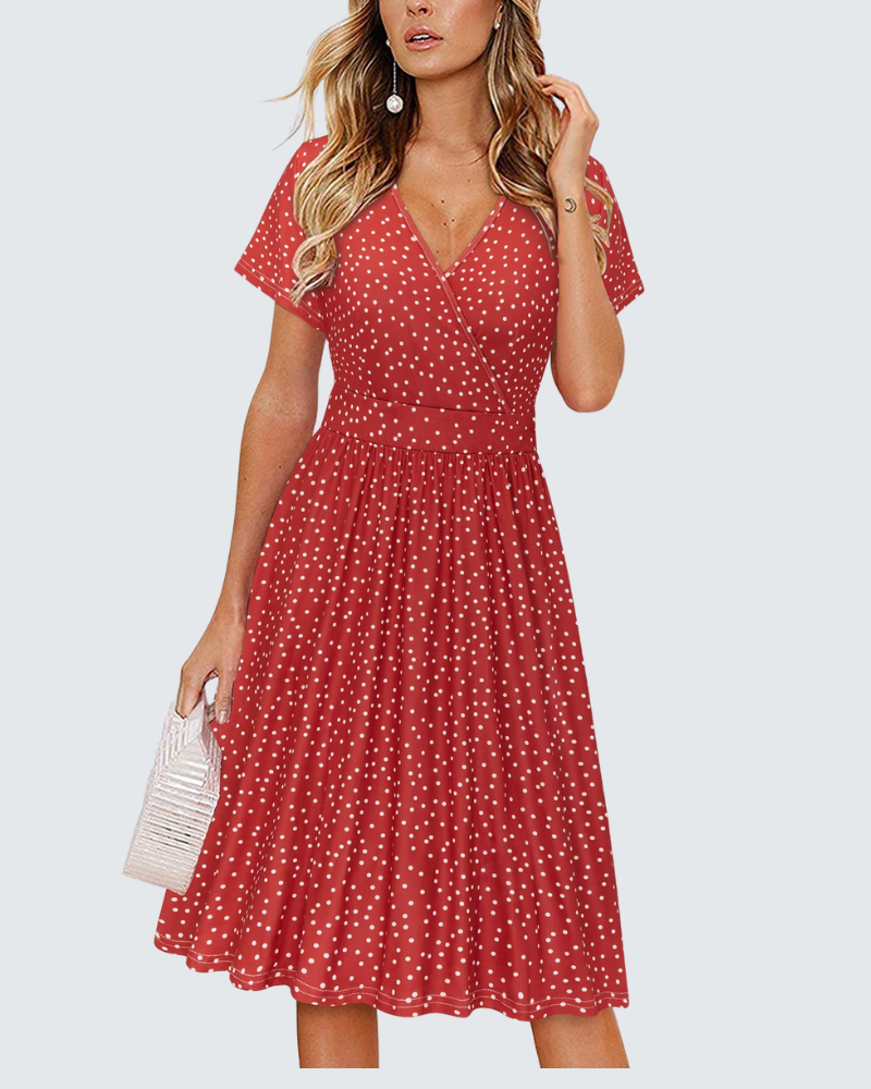 Ruby Abito a Portafoglio Donna – Vestito Midi con Scollo a V, Maniche Corte e Tasche