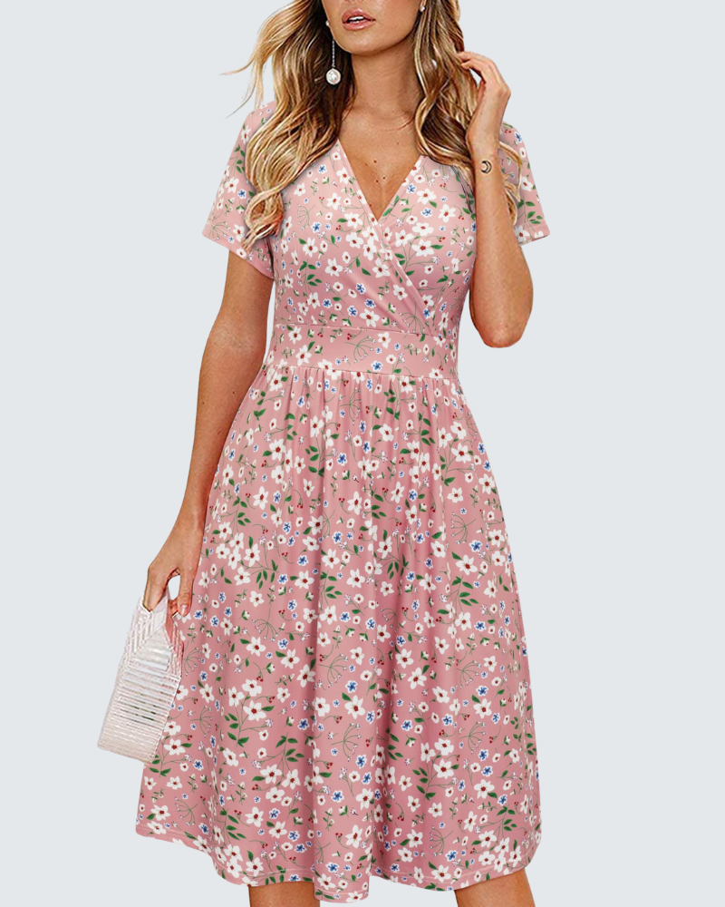 Ruby Abito a Portafoglio Donna – Vestito Midi con Scollo a V, Maniche Corte e Tasche