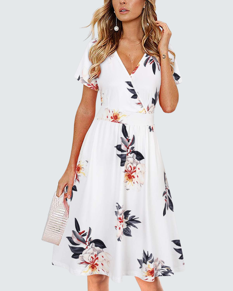 Ruby Abito a Portafoglio Donna – Vestito Midi con Scollo a V, Maniche Corte e Tasche