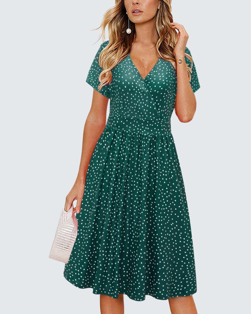 Ruby Abito a Portafoglio Donna – Vestito Midi con Scollo a V, Maniche Corte e Tasche