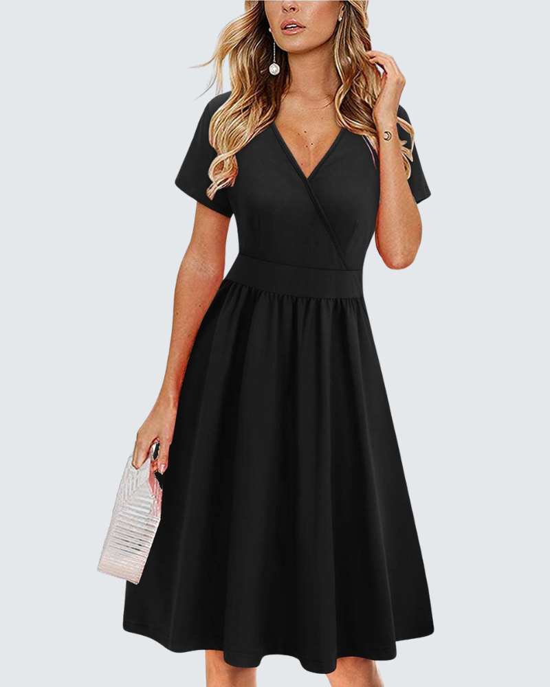 Ruby Abito a Portafoglio Donna – Vestito Midi con Scollo a V, Maniche Corte e Tasche