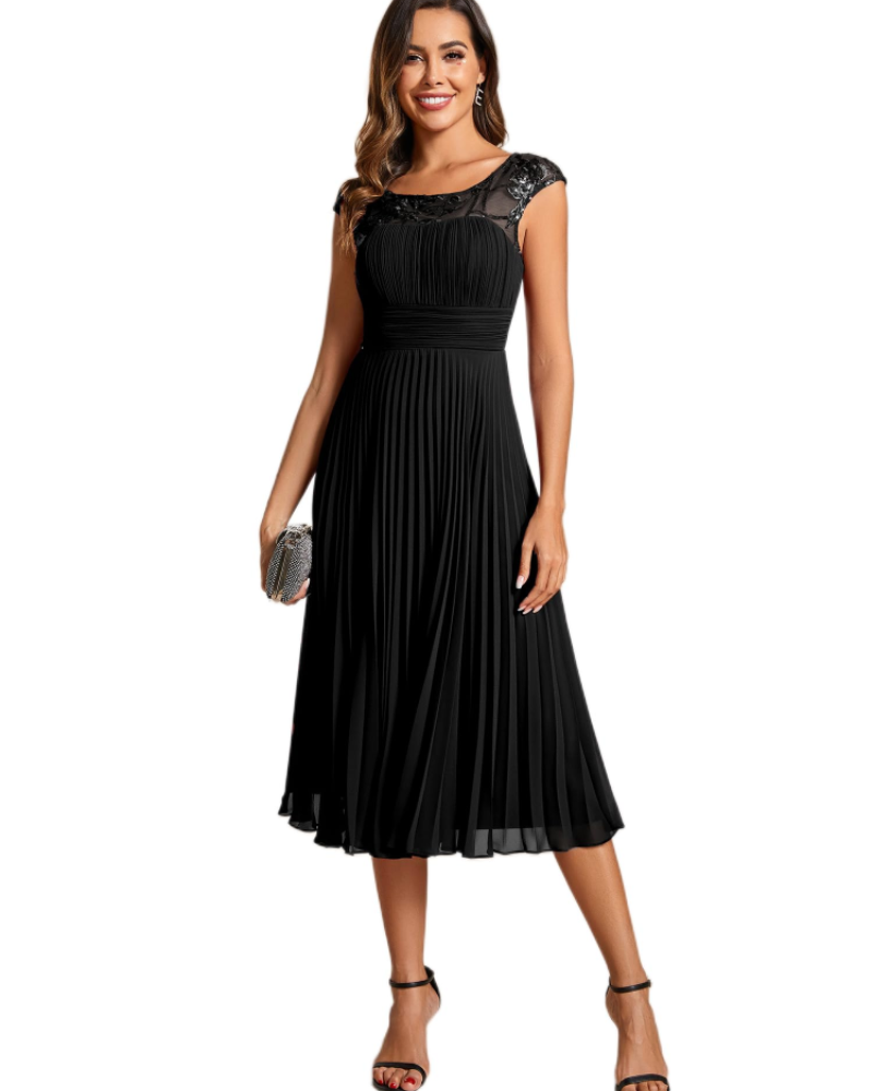 Audrey Robe Élégante Femme – Robe A-Line en Dentelle, Chiffon et Dos Nu